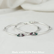 Round Shape Gemstone Silver Bangle