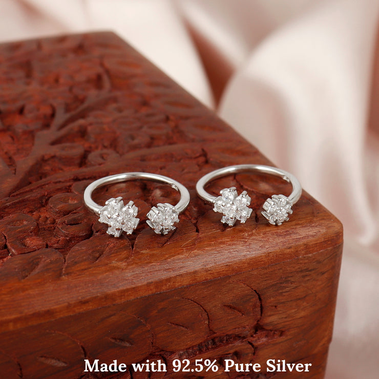 Shinning Flowers Silver Toe Ring