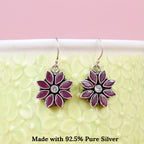 Ruby Petal Flower Silver Earring