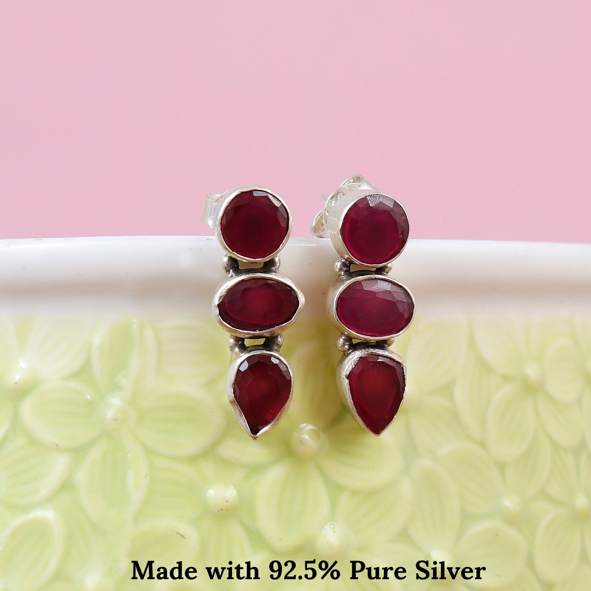 Ruby Radiance Silver Earrings