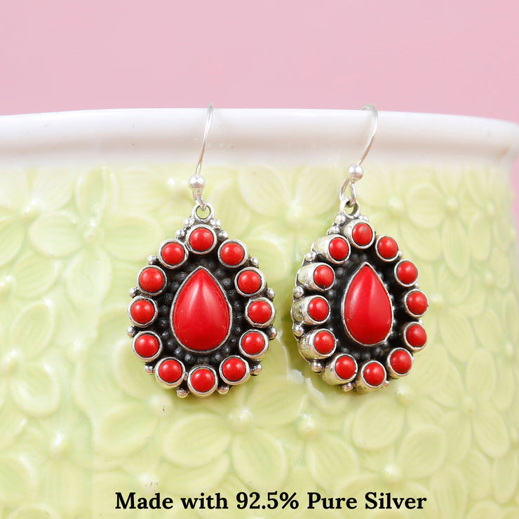 Silver Hoop  Coral Drops  Earring