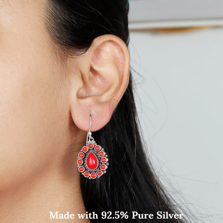 Silver Hoop  Coral Drops  Earring
