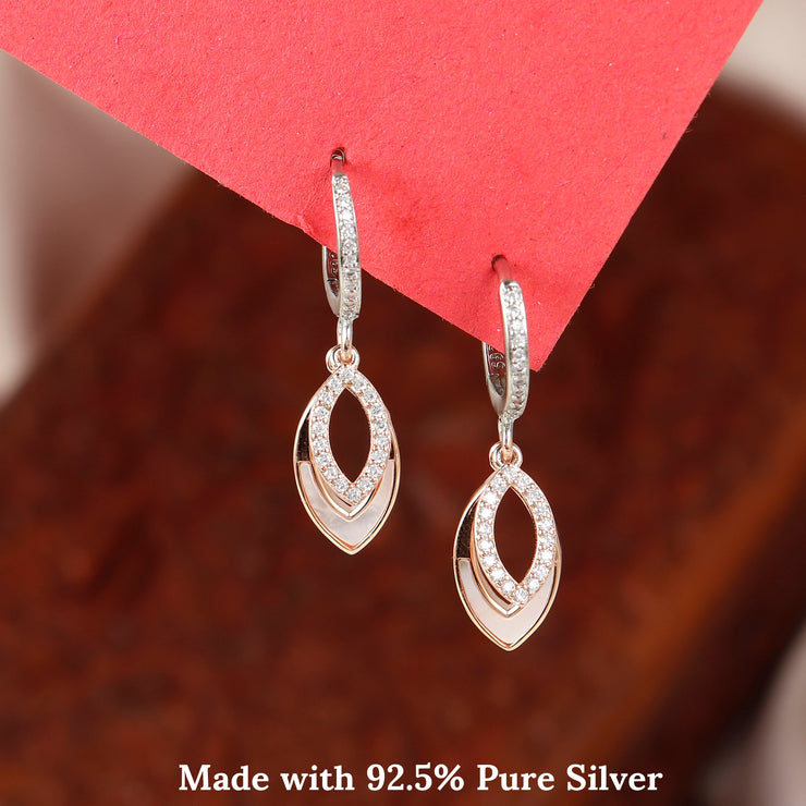 Petal  Drop Hoop Silver Earrings For Women