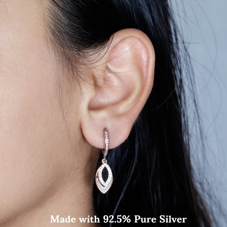 Petal  Drop Hoop Silver Earrings For Women