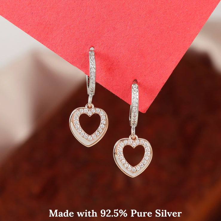 Silver Heart Shape Hoop Earrings For Women