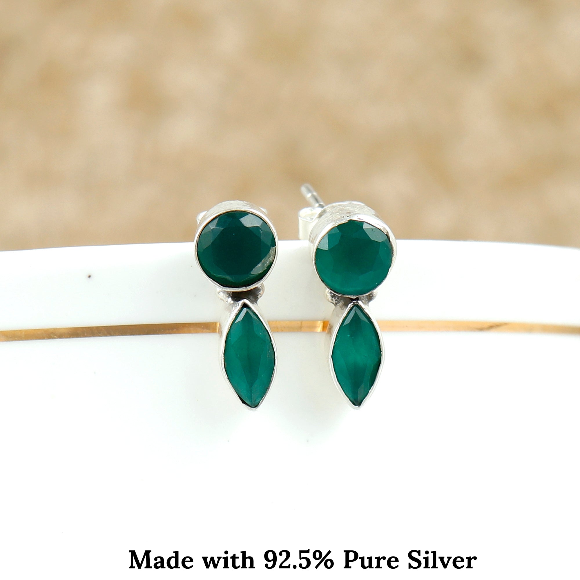 Round Emerald Stud Silver Earring
