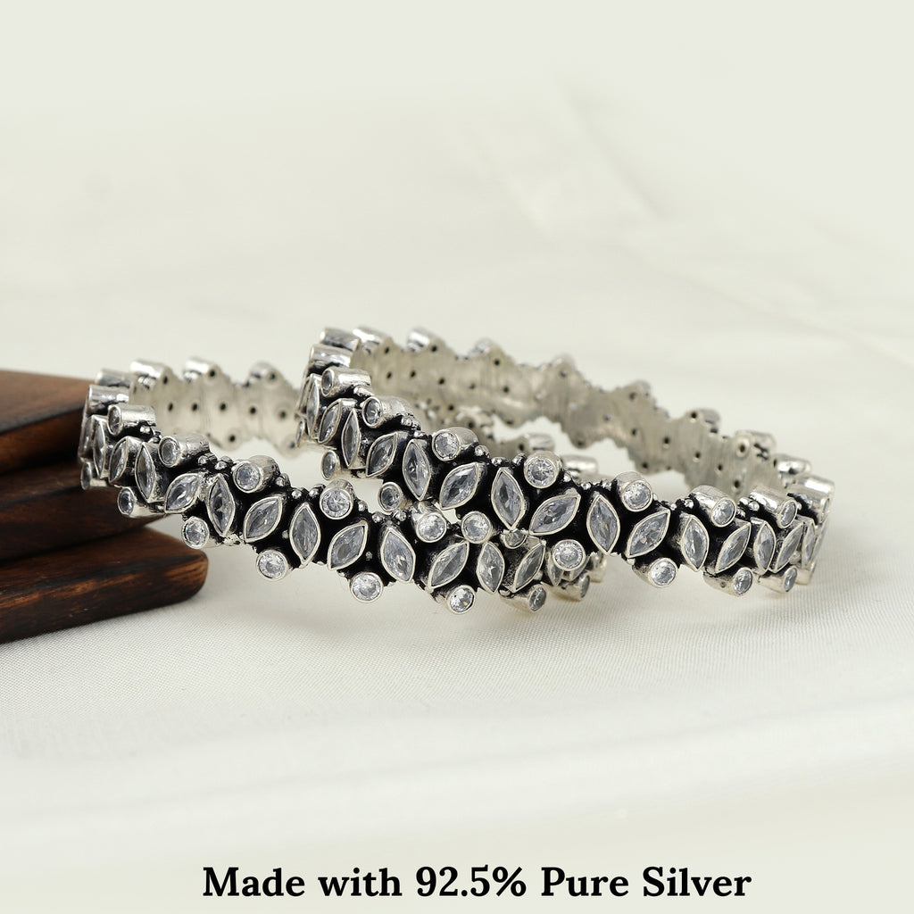 Shimmering Marquise Silver Bangle For Everyday