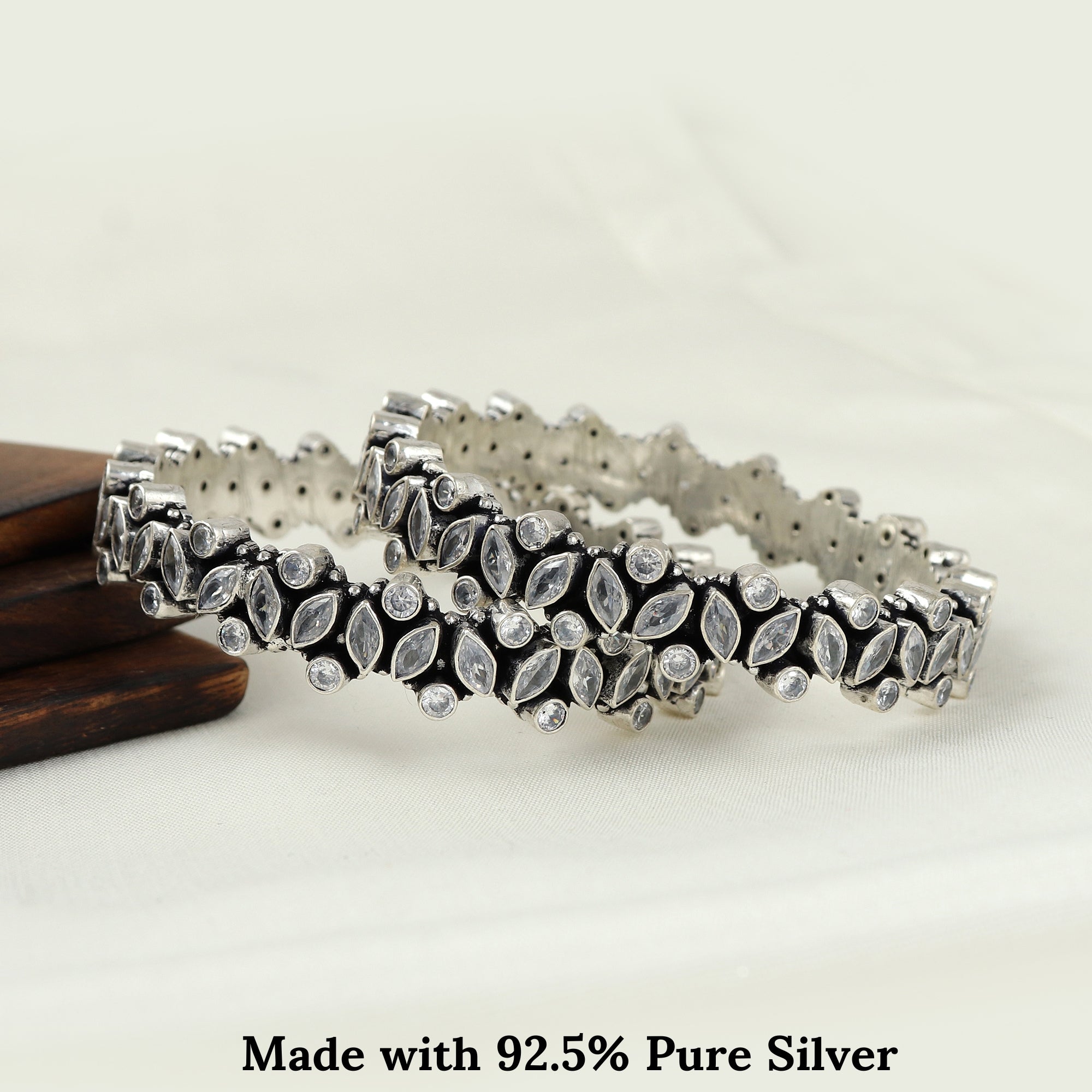 Shimmering Marquise Silver Bangle For Everyday