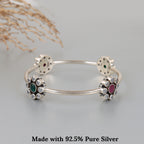 Flower Multicolor Gemstone Silver Bangle