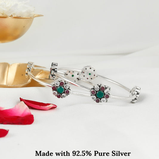 Blossoming Multicolor Stone Silver Bangle