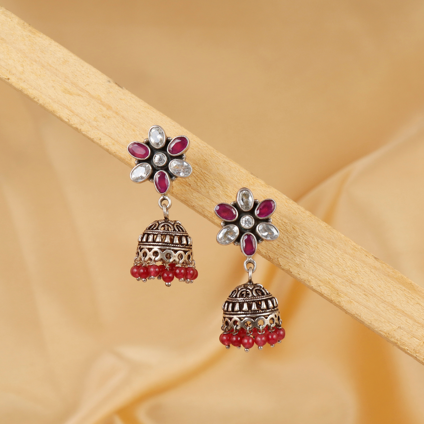 Ruby Drops Traditional Oxidized Jhumki Earrings