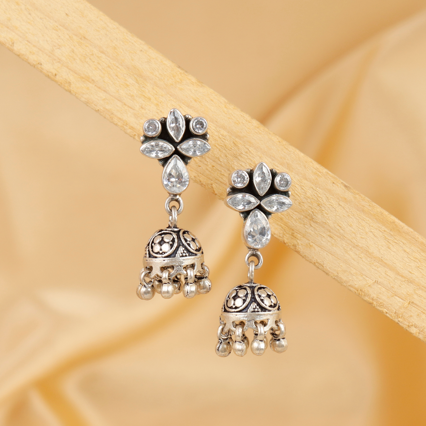 Traditional Indian style Silver Jhumki Earrings