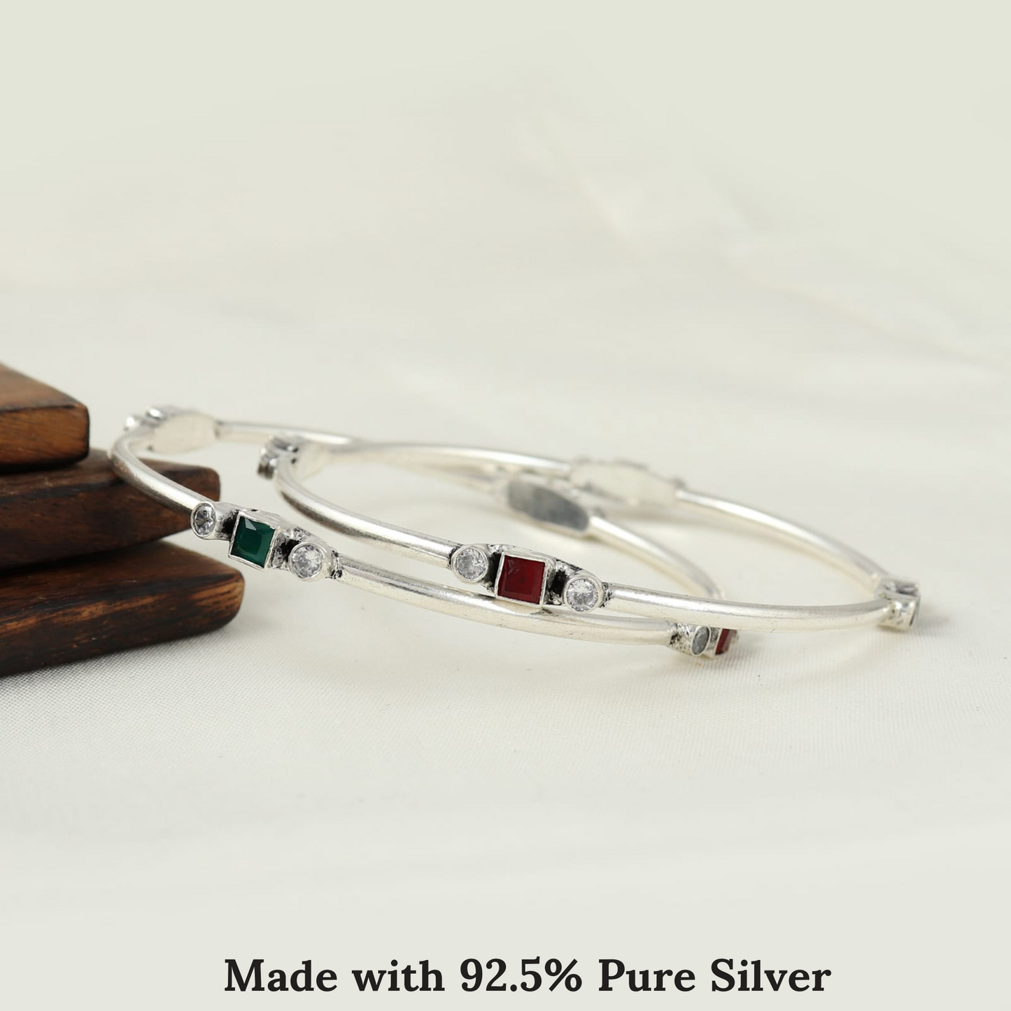 Vibrant Sqaure Gemstone Silver Bangle
