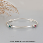 Vibrant Sqaure Gemstone Silver Bangle