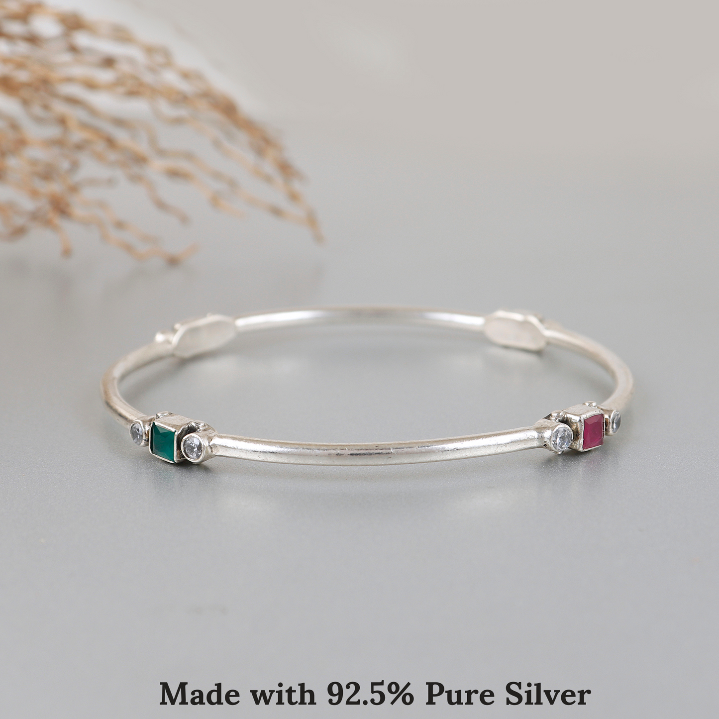 Vibrant Sqaure Gemstone Silver Bangle