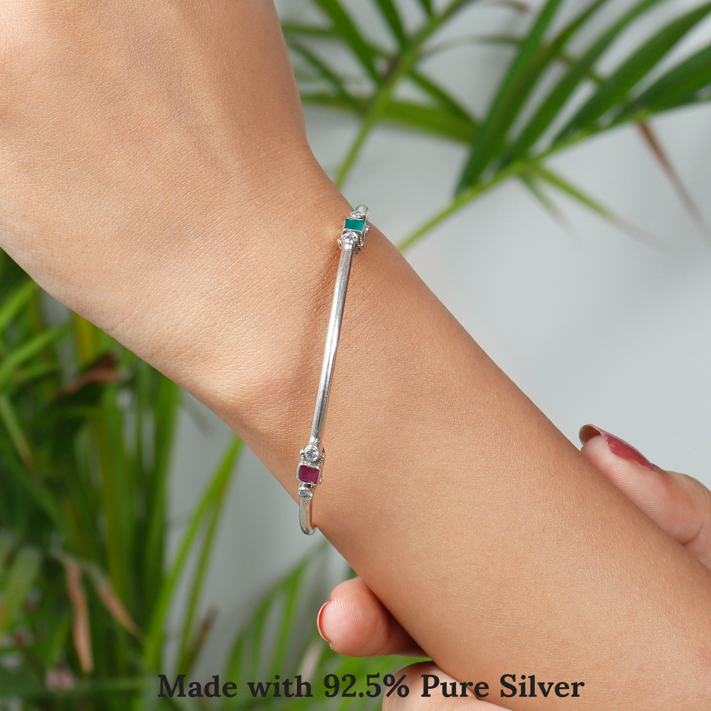 Vibrant Sqaure Gemstone Silver Bangle