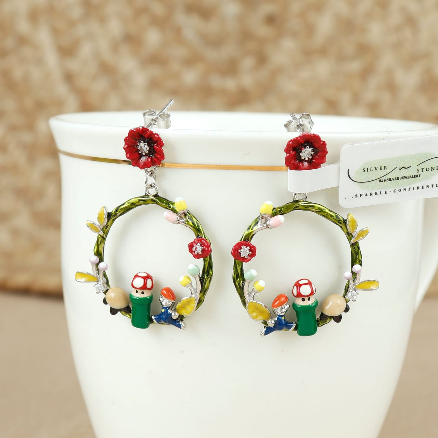 Forest Fairy Garden Silver Hoop Earrings