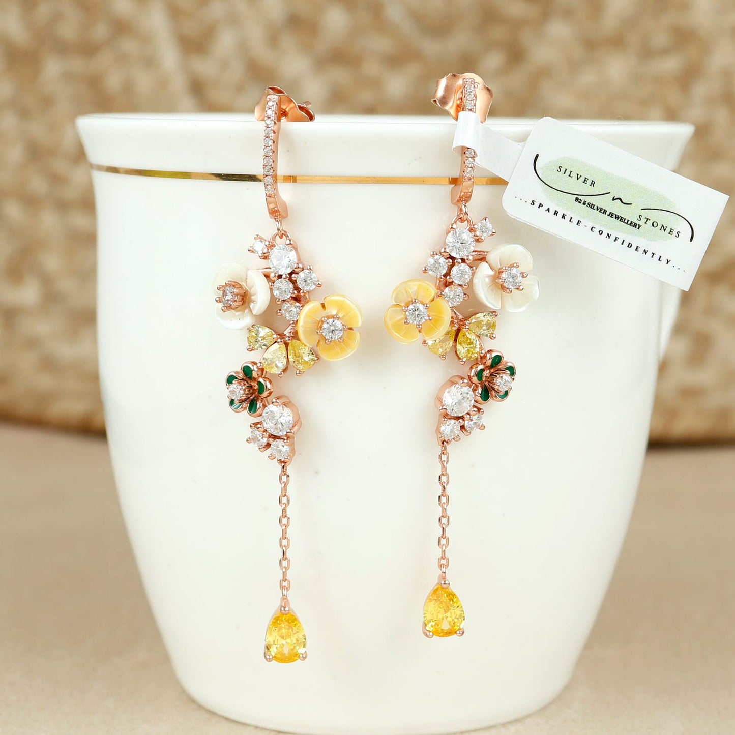 Nature Theme Silver Long Earrings