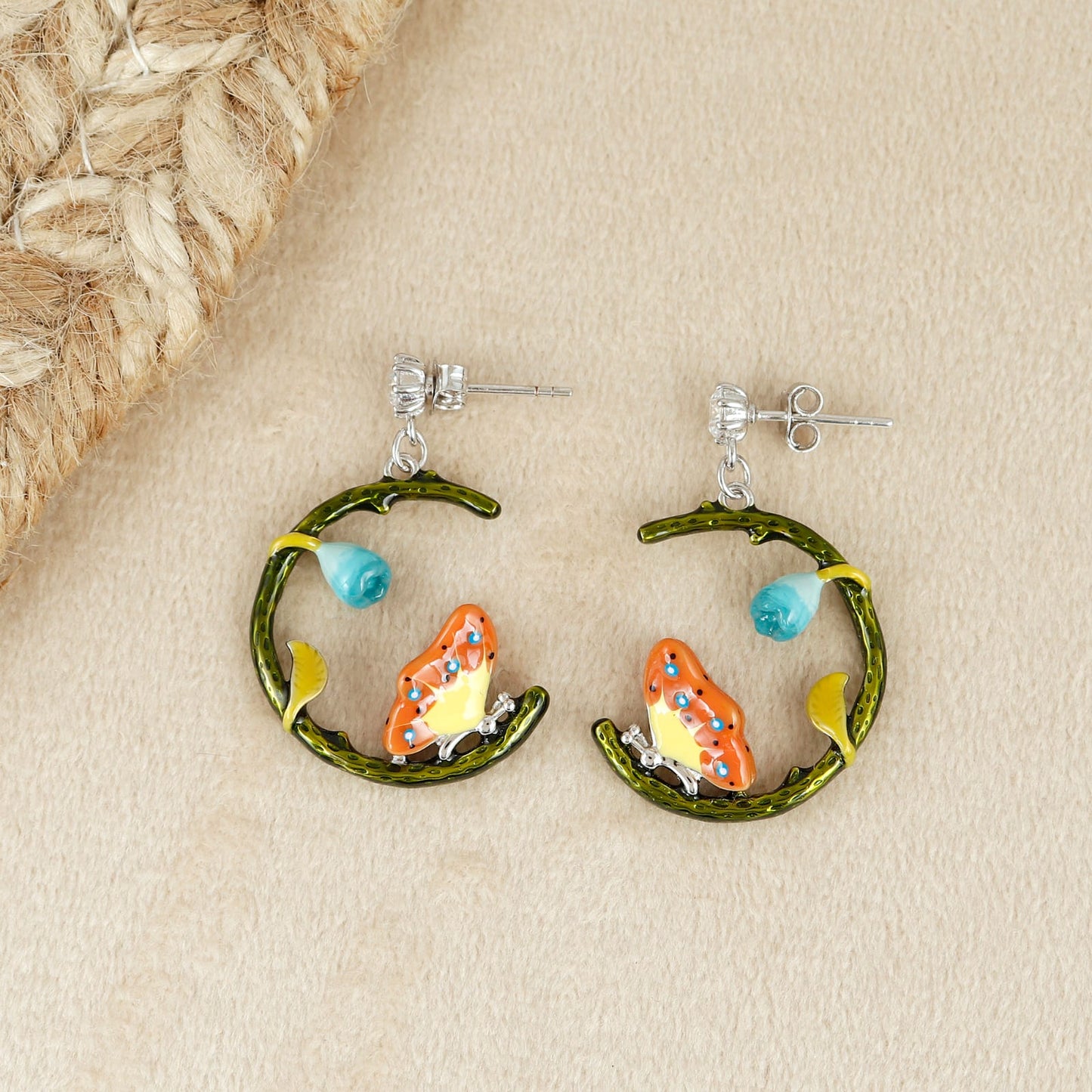 Birdie Blossom Silver Enamel Earrings