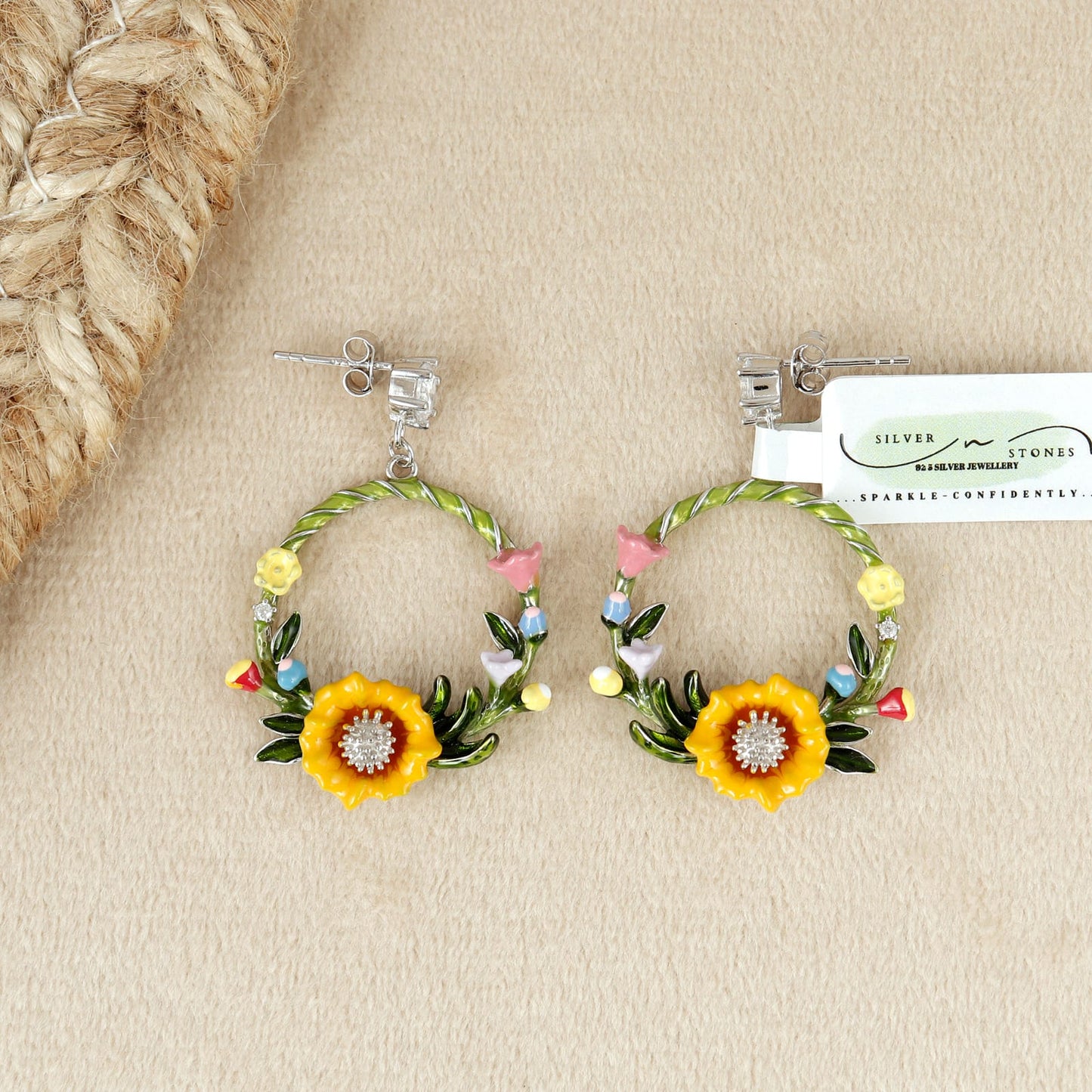 Silver Magic Garden Enamel Drop Earrings