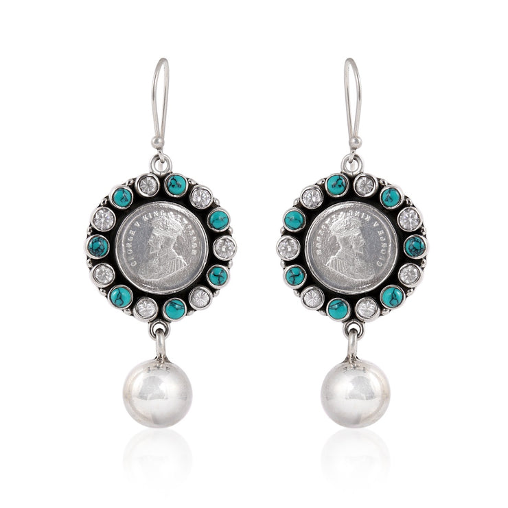 92.5 Silver Coin Cubic Zirconia Earring