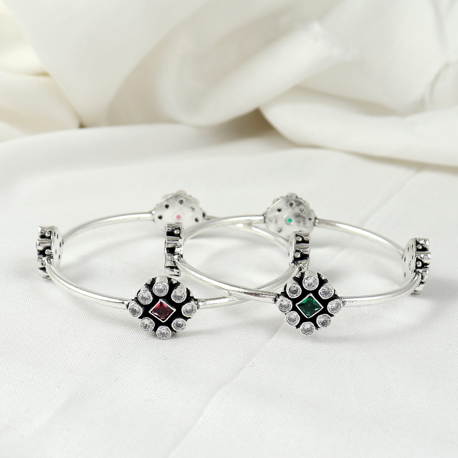 Oxidized Silver Stone Studded Bangle