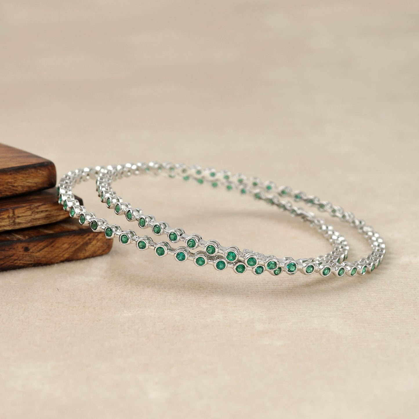Emerald Tone Silver Bangle