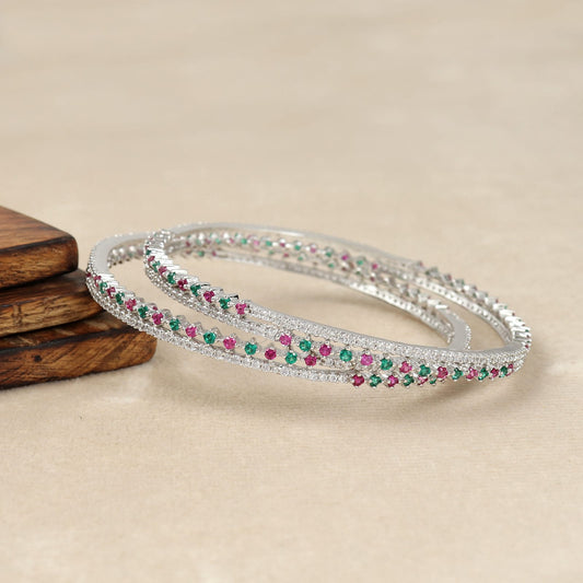 Elegant Diamond Look Silver Bangle