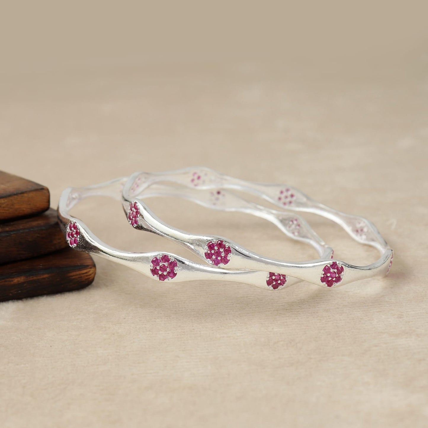 Ruby Radiance Silver Bangle
