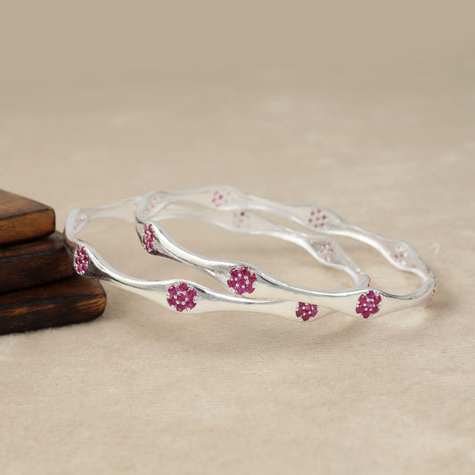 Ruby Radiance Silver Bangle
