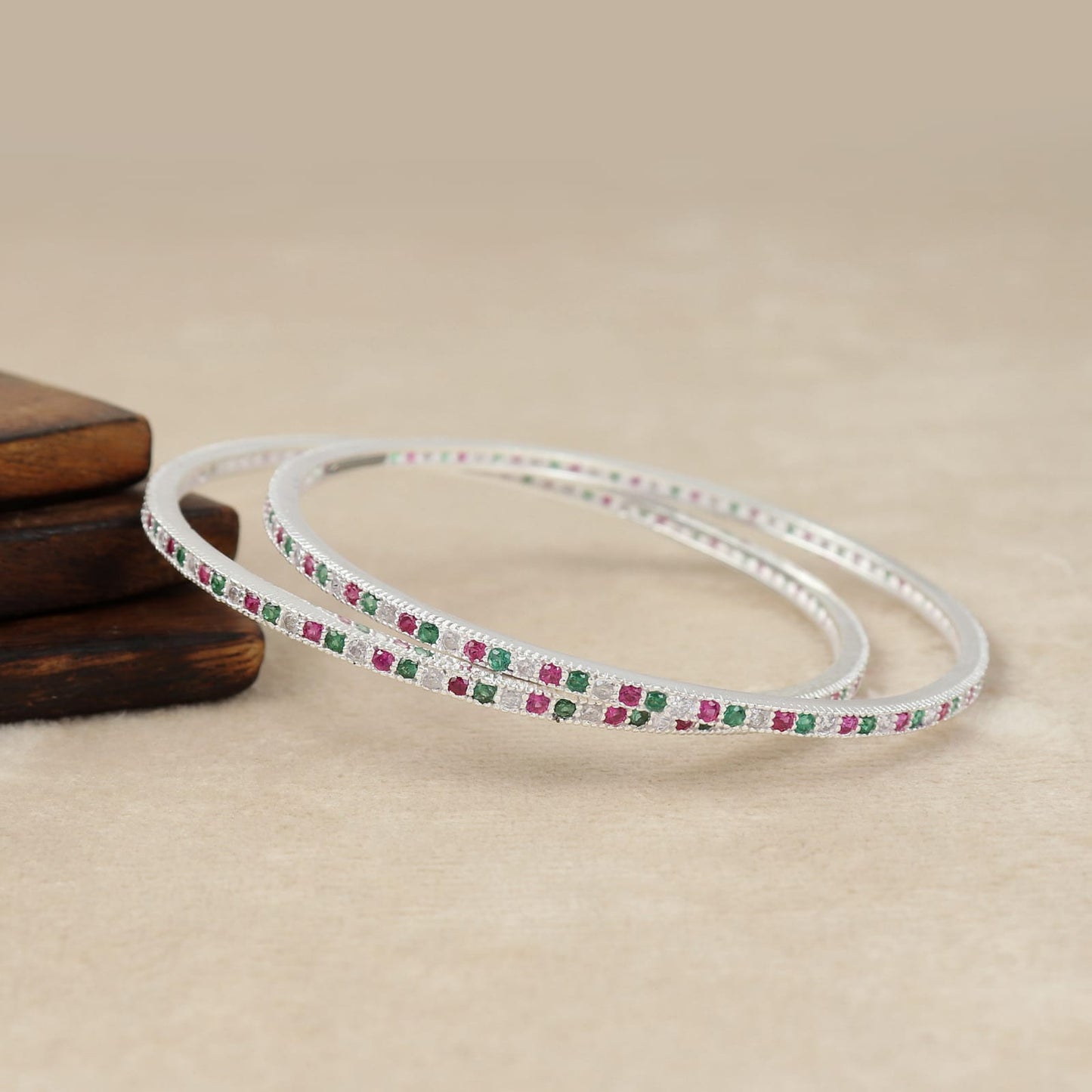 Multicolor Stone Silver Bangle