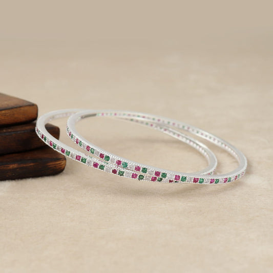 Multicolor Stone Silver Bangle