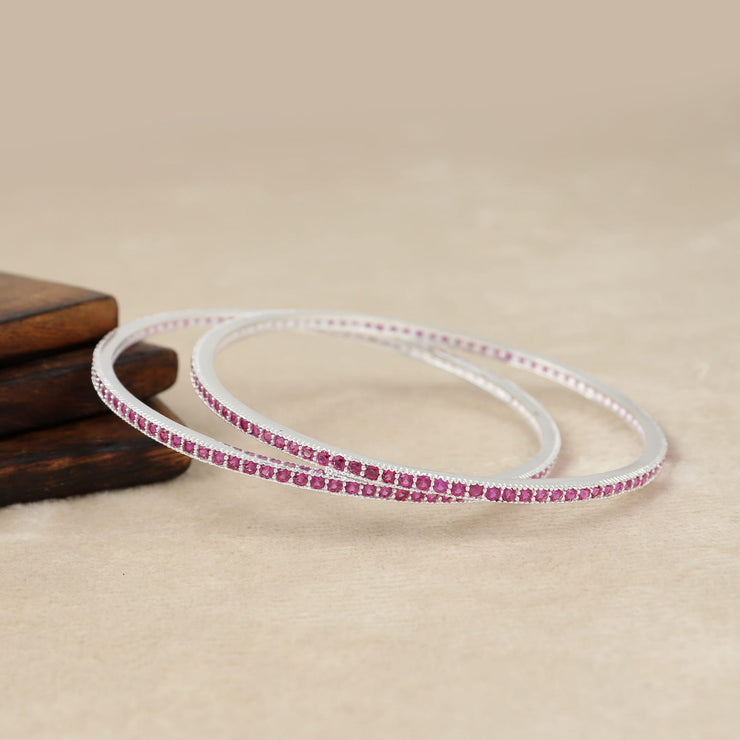 Elegant Ruby Stone Silver Bangle
