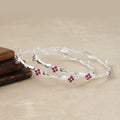 Glitz Floral Ruby Silver Bangle 2-6