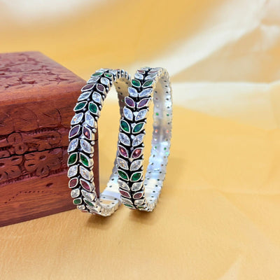 Silver Multicolor Shimmering Marquise Bangle