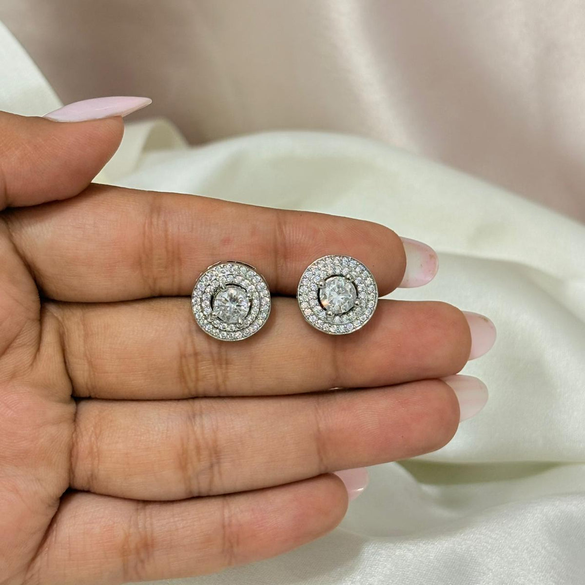 Round Diamond Look 925 Sterling Silver Studs