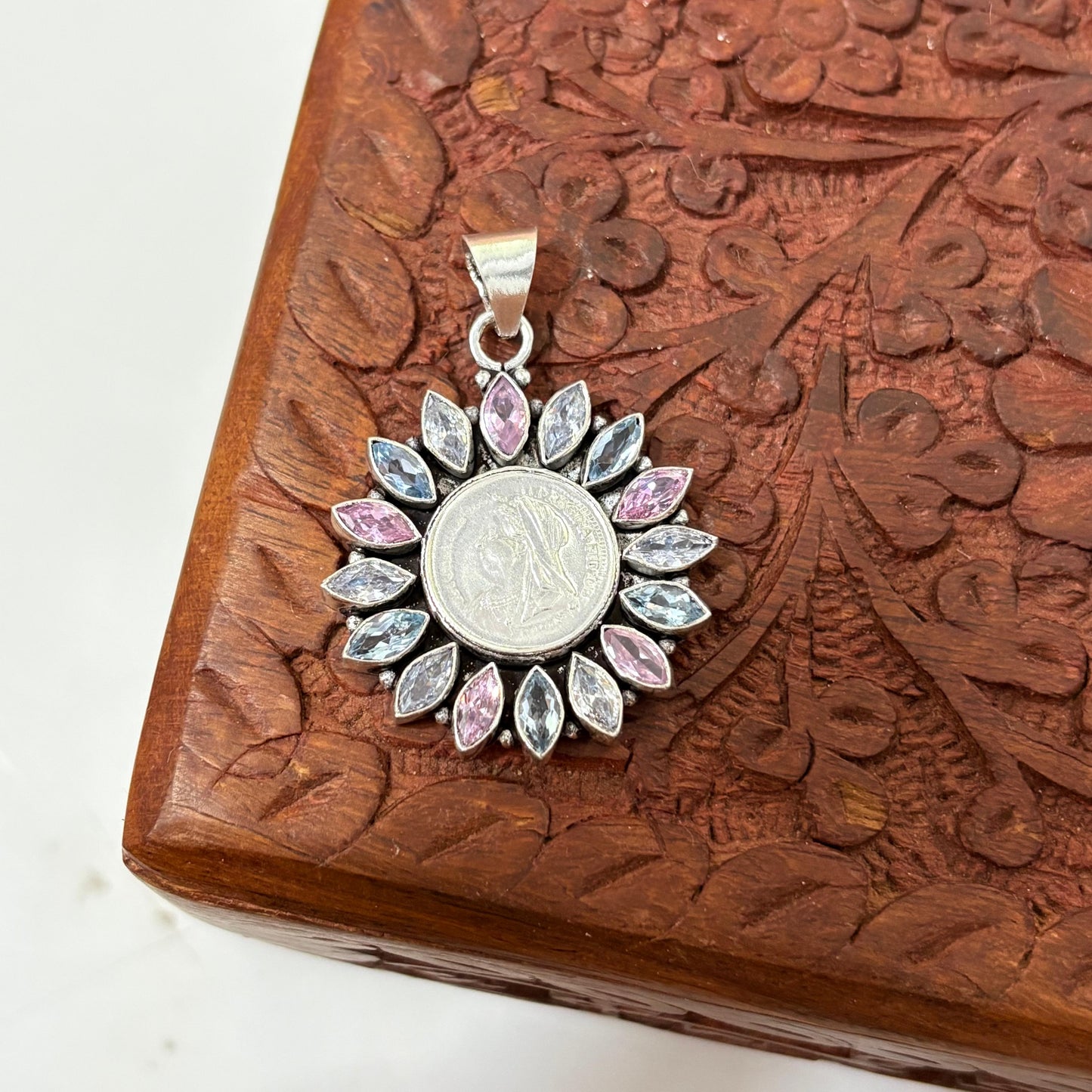 Silver Coin Pastel Bloosom Pendant