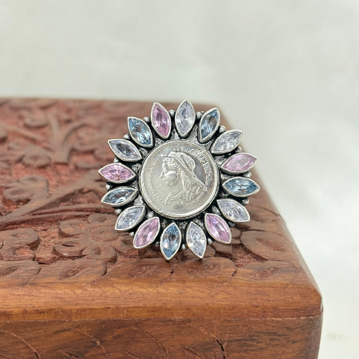 Silver Coin Pastel Blossom Ring
