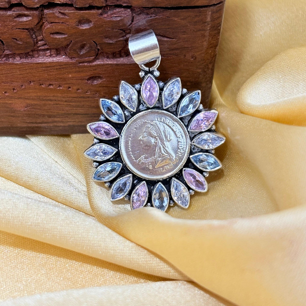 Silver Coin Pastel Bloosom Pendant