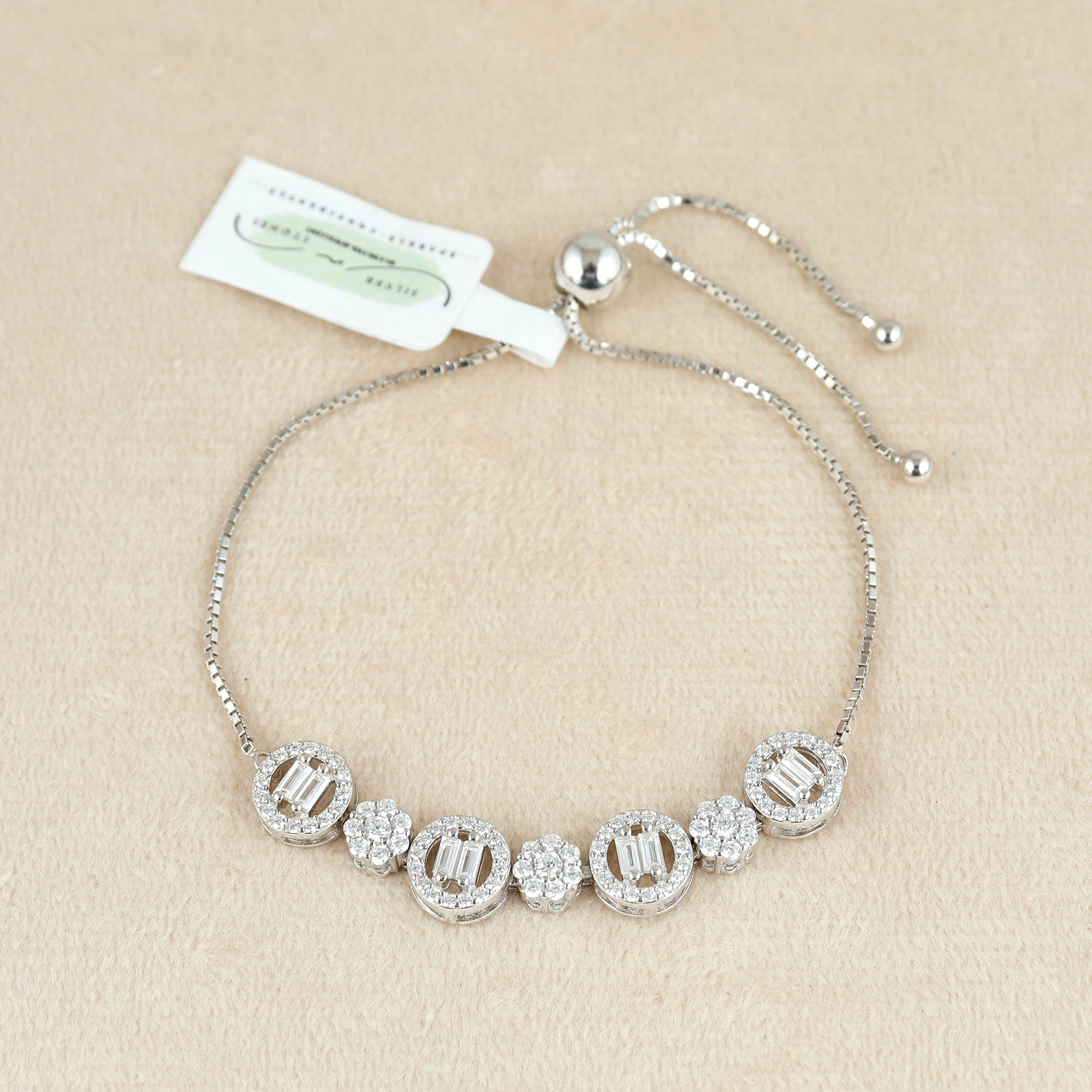 Crystal Circle Adjustable Silver Bracelet