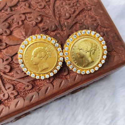 Vintage Empress Gold Plated Coin Earrings