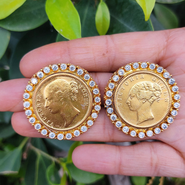 Vintage Empress Gold Plated Coin Earrings