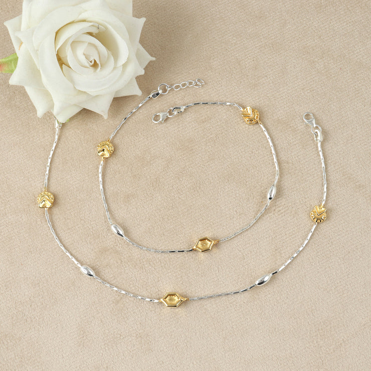 Royal Bloom Dual-Tone Silver Anklet