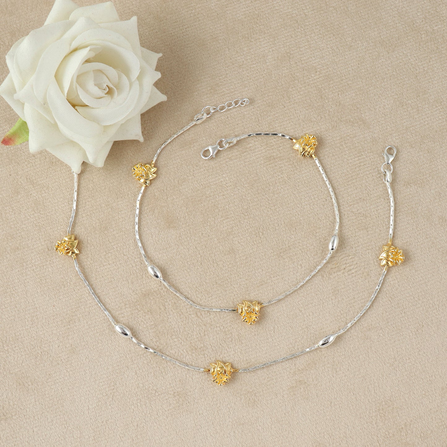 Sunflower Shine Dual-Tone Silver Anklet
