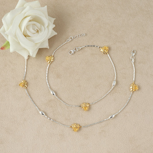 Sunflower Shine Dual-Tone Silver Anklet