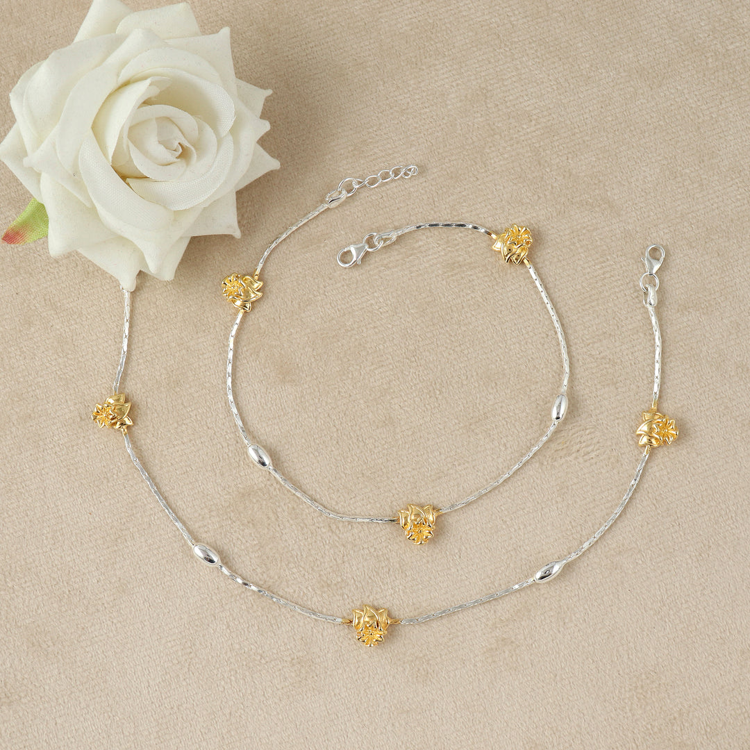 Sunflower Shine Dual-Tone Silver Anklet – Silver 'N' Stones