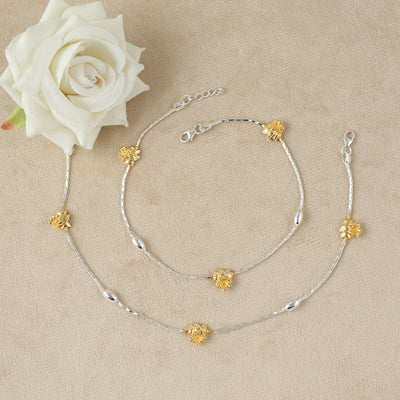 Sunflower Shine Dual-Tone Silver Anklet