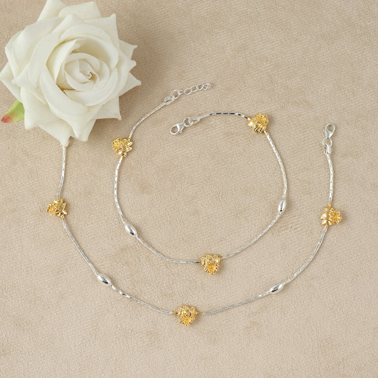 Sunflower Shine Dual-Tone Silver Anklet