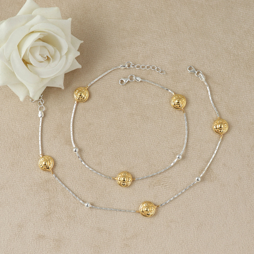 Regal Orb Silver Anklets