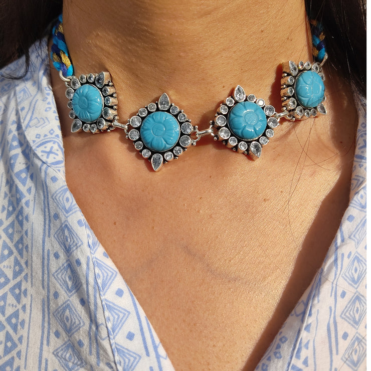 Turquoise Blossom Silver Choker